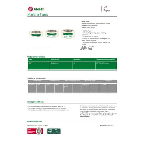Nastro carta per mascheratura Fralex - 38 mm x 50 m - colore avorio - 60SF060050WP1593P